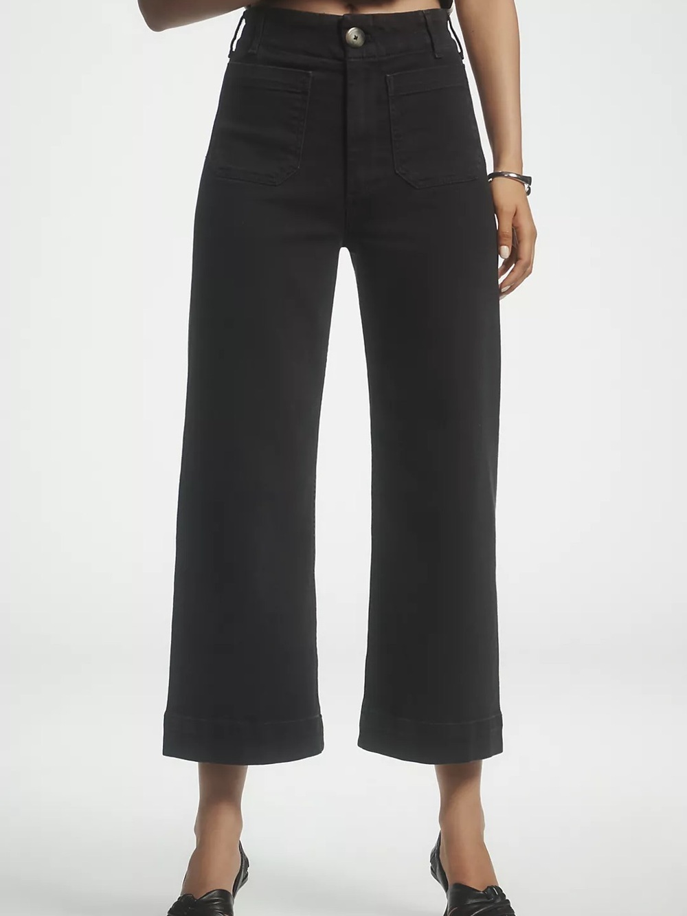 Maeve The Collette Black Cropped Wide-Leg Jeans Size 30